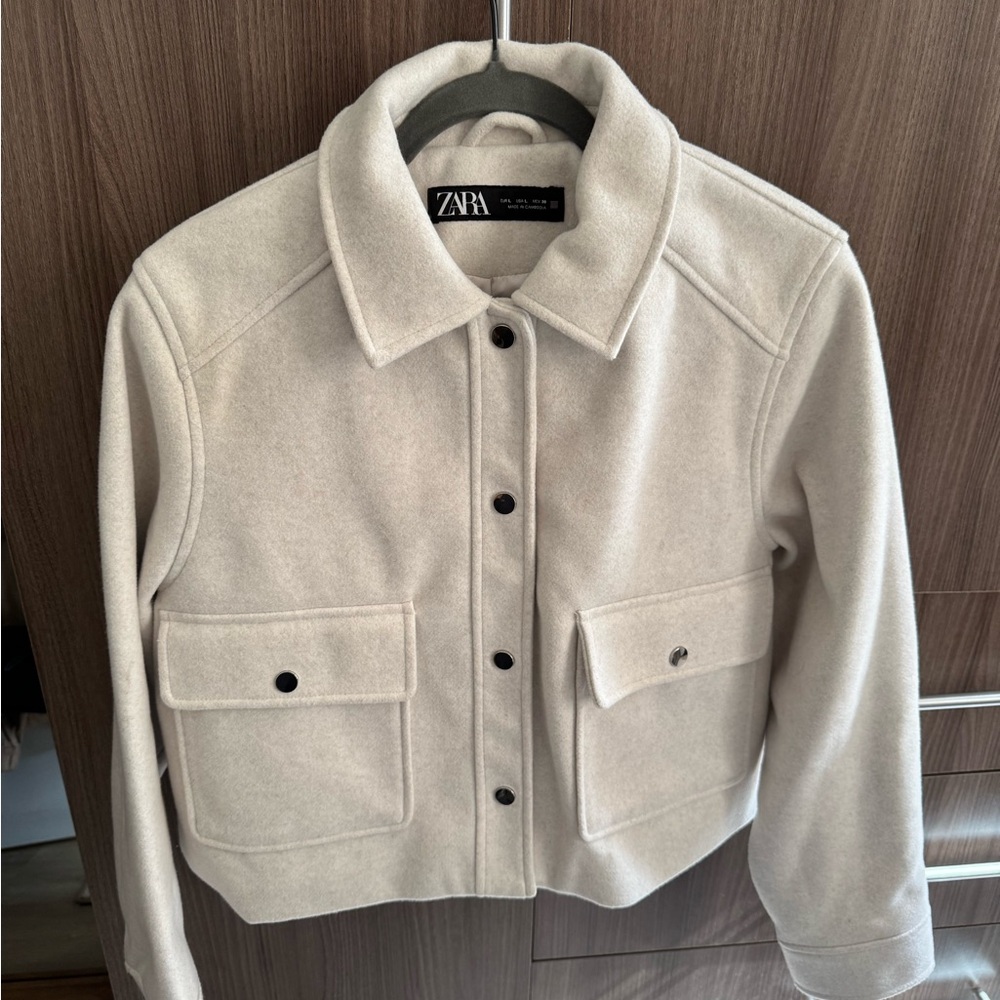 ZARA Women's light grey silver Button Jacket